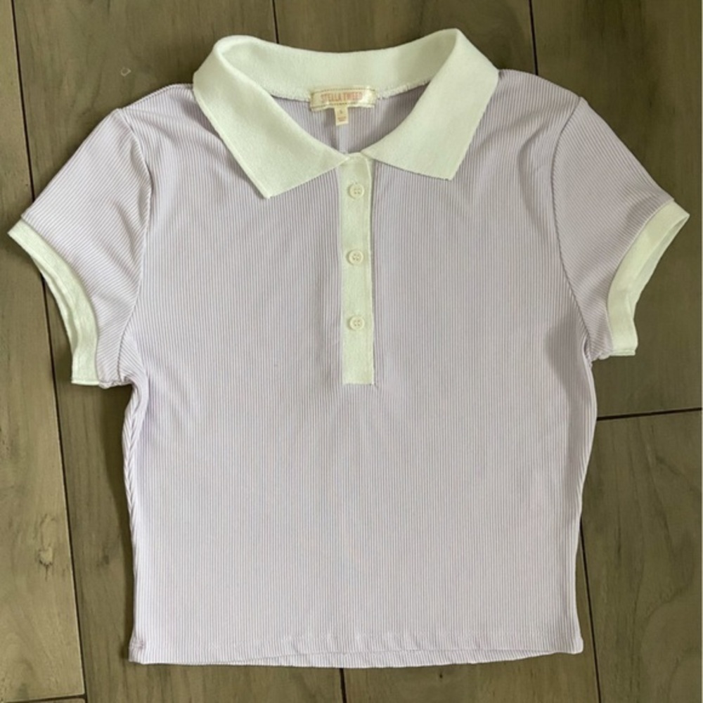 Stella Tweed Lilac/ ivory cropped‎ collard shirt sleeve shirt juniors size large